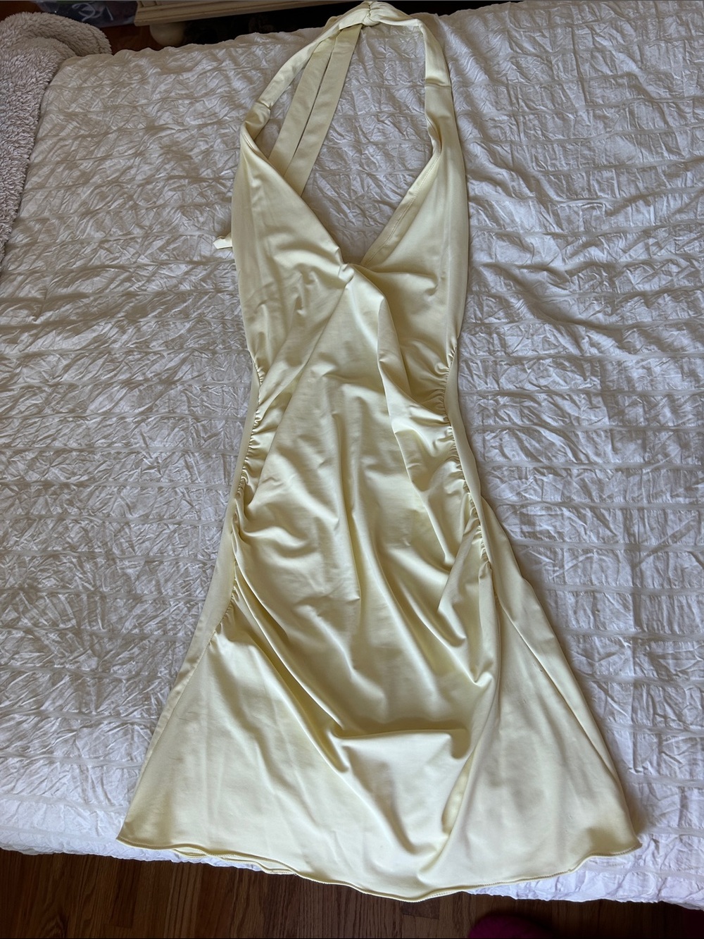 Zara Pale Yellow Backless Halter Midi Dress